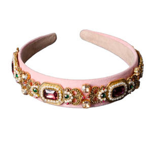 Vintage Baroque Pearl & Rhinestone Hairband - Pink